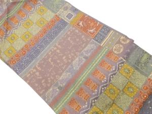 唐草に鳥・壁画・抽象模様織出し名古屋帯